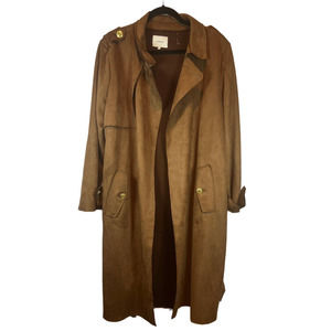 Vince Suede Camel Brown Belted Trench Coat Jacket Faux Leather Suede XL
